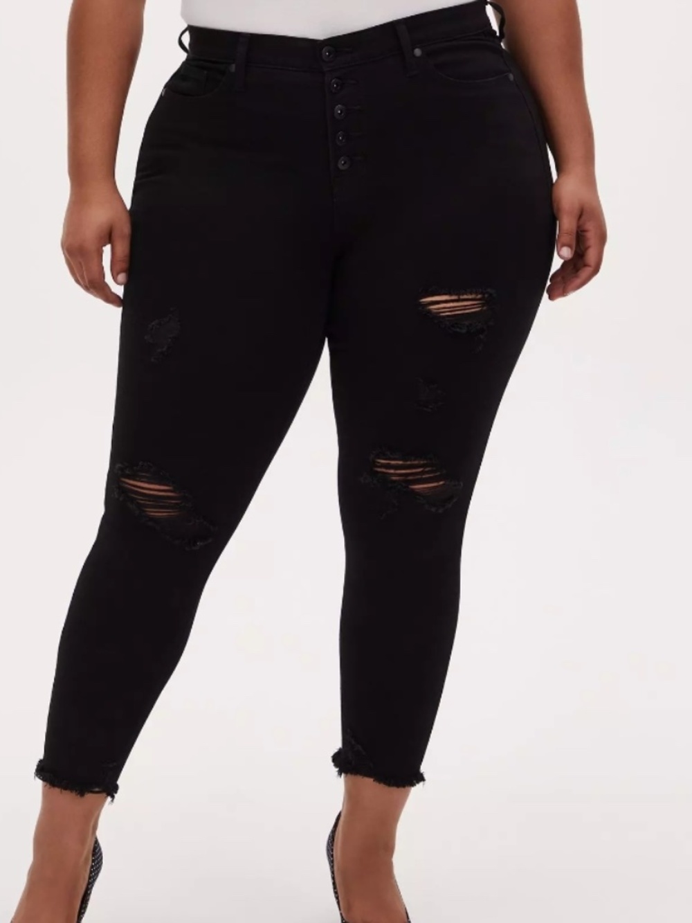 Torrid Premium Stretch Sky High Skinny Jeans Distressed Black Button Fly 22S